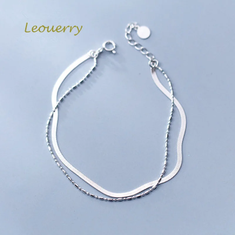 Leouerry, 925 пробы, серебряный, двойной слой, цепочка из змеиных костей, браслеты с маленькими бусинами, очаровательные браслеты для женщин, хорошее ювелирное изделие