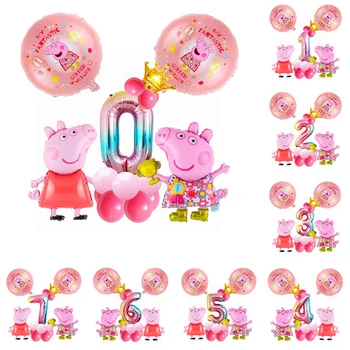 

5pcs Cartoon Peppa Pig Birthday Party Decor Theme Foil Balloons 32inch Number globos Pink Pig Toys Party Decirations Supplies