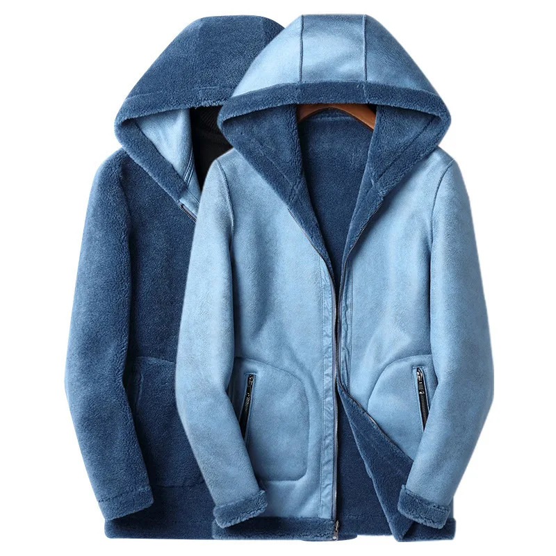 

Real Fur Coat Men 2020 Autumn Winter Double-sided Wear Jacket Male Hooded Sheep Fur Coat Chaqueta Cuero Hombre 902 YY314