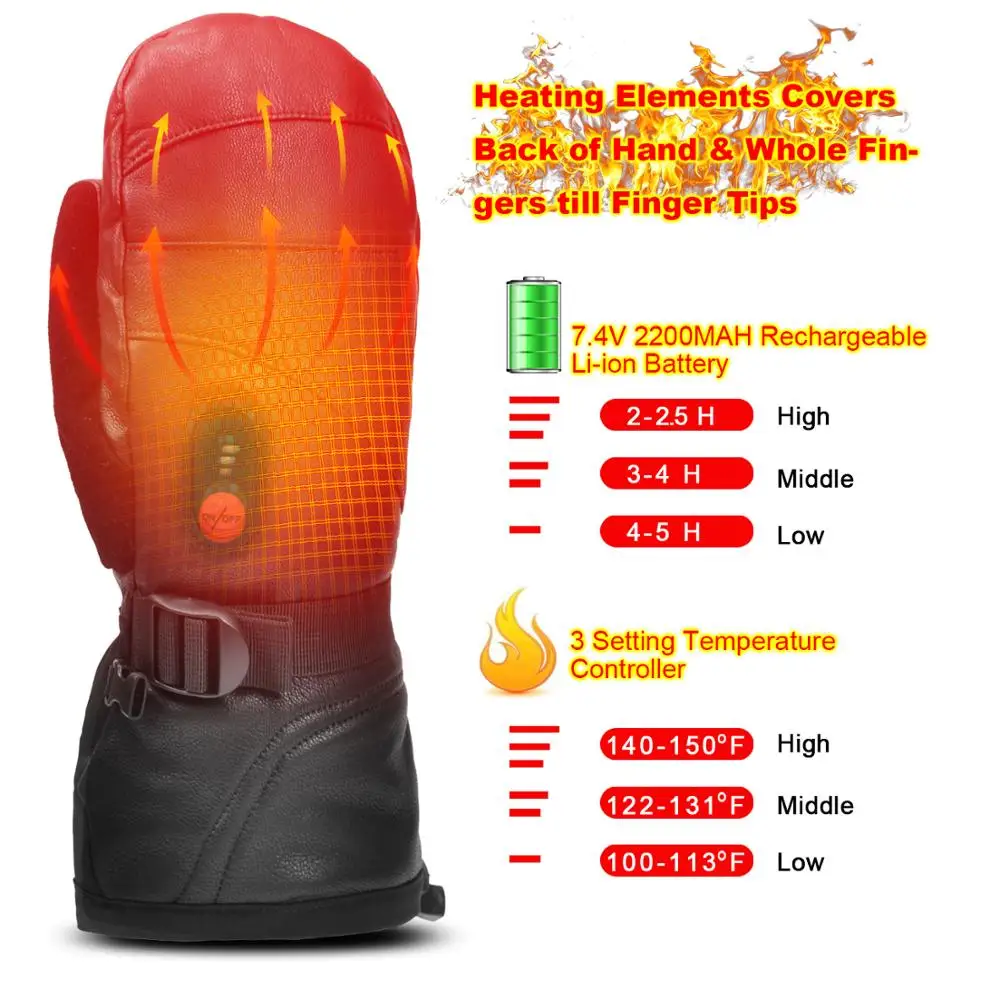Unisex Far Infrared Heated Mitten Gloves Carbon Fiber Heating 3 Shift Temperatures Battery Heated Mitten Gloves SHGS38