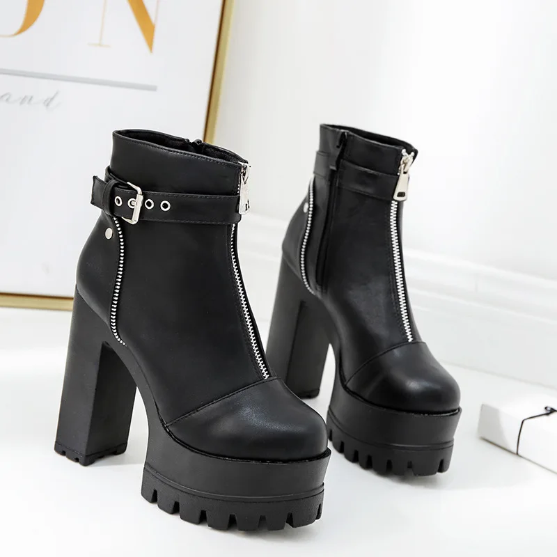 

Boots Women New 2019 Shoes Luxury Designer Booties Ladies Winter Footwear Round Toe Clogs Platform Lace Up Fashion Rock Autumn