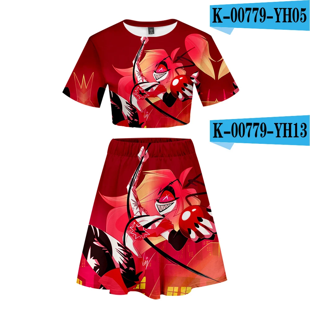 Короткая юбка Hazbin отельный костюм,, 2 футболки с коротким рукавом и костюм Hazbin отельный комплект из двух предметов, высокое качество, летний повседневный комплект - Цвет: Многоцветный