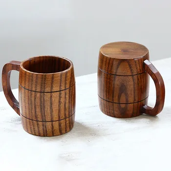 

Handmade Solid Coffee Mug Beer Mug With Handle Pure Copper Moscow Mule Mugs With Large Capacity Wooden Cup Drinkwares