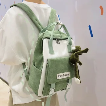 

Buckle Cute Corduroy Backpack Women Stripe School Bag Teenage Girl Harajuku Backpack kawaii Female Fashion Bag Ladies Luxury New