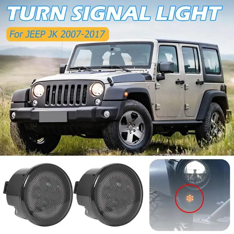 1 Pair Front LED Turn Signal Lights Fender Side Lamps Smoke Lens for Jeep