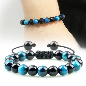 Beads Bracelets Natural Black Obsidian Men Braded Bangles Adjustable Healing Colorful Tiger Eye Stone Bracelet for Women Jewelry