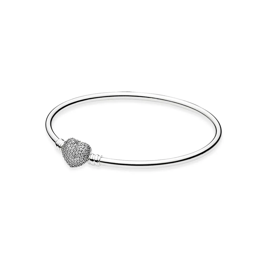 

100% 925 Sterling Silver DIY heart Bangle Bracelet with Original Logo Fit European Fashion Charms Beads Bracelet for Women