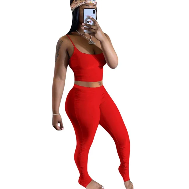 

Fashion Ladies Spaghetti Strap One Piece Sleeveless Bodycon Bodysuit Stacked Ruched Jumpsuit