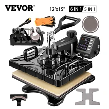 VEVOR 12 x15 Inch 360° Heat Press Machine Double-Tube Heating with LED 5/6 In 1 for Caps T-shirts Cups Plates Pattern Printing