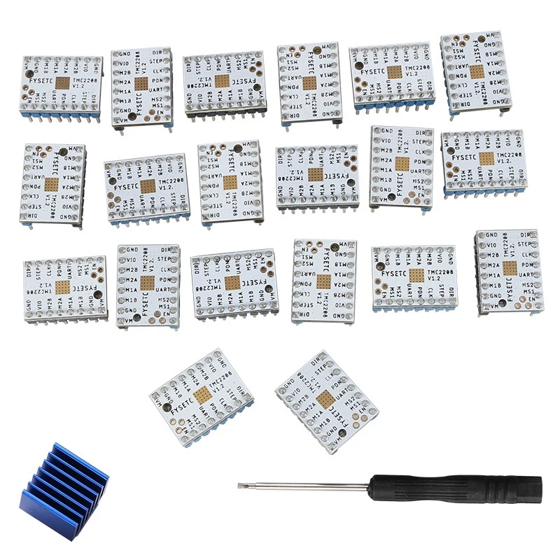 

20PCS Super Silent TMC2208 V1.2 Stepper Motor Stepstick Stepper Motor Mute Driver Module+Heat Sink for 3D Printing Parts