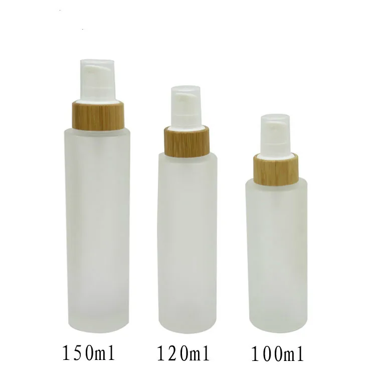 20pcs 100/120/150ml Frosted Glass Bottle with Bamboo Emulsion Pump