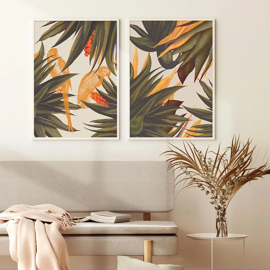 

Trend Abstract Seamless Pattern With Colorful Tropical Leaves Beige Wall Art Prints Canvas Paintings Living Room Decoration