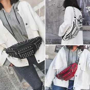 

Rivet Pattern Waist Bag Women PU Leather Shoulder Bag Sling Phone Fanny Pack Chest Bags Crossbody Bag