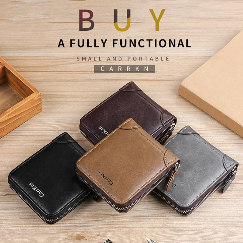 Men's Leather Wallet Zipper Small Purse Card Holder Man Carteira Masculina  Couro Coin Purse Man Porte Monnaie Money Bag 2022