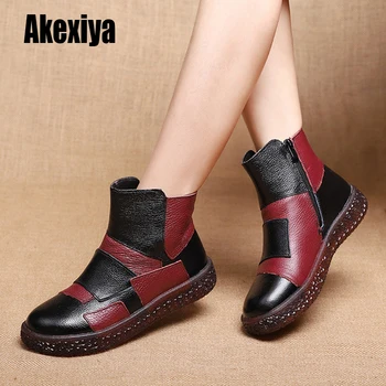 

2020 winter retro soft bottom tendon boots warm First layer cowhide handmade round head women's shoes zipper boots k241