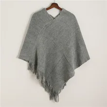 Winter Knit Women Scarf Solid Cashmere Poncho Capes for Lady High Quality Tassel Wool Ponchos Pashmina Scarves