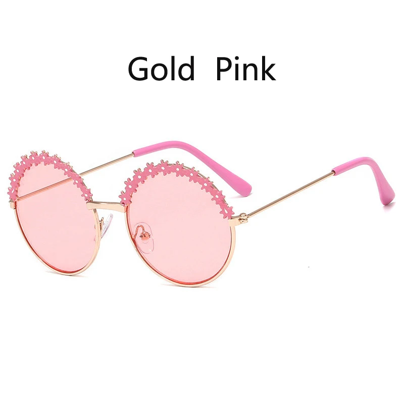gold pink Занавес горячие модные круглые детские солнцезащитные очки для детей для девочек брендовые дизайнерские Винтажные Солнцезащитные очки с цветком для мальчиков UV400 оправа из сплава - Цвет линз: gold pink