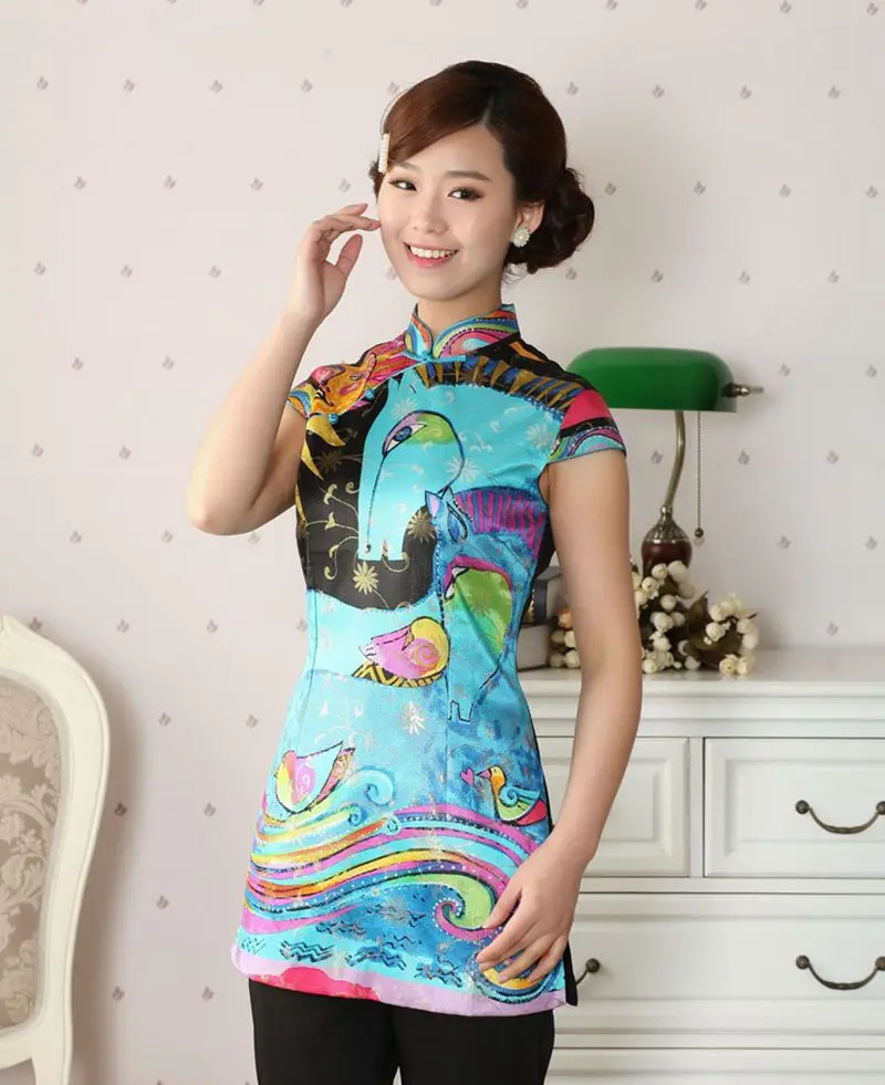 Китайский стиль ретро женский летний Повседневный короткий топ cheongsam Улучшенный Повседневный модный костюм Tang Летняя женская рубашка