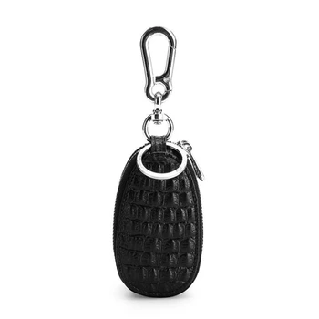 

New 4 Colour Crocodile Car Key Bag Men Women Genuine Cow Leather Organizer Multifunctional Housekeeper Double Zipper Key Case