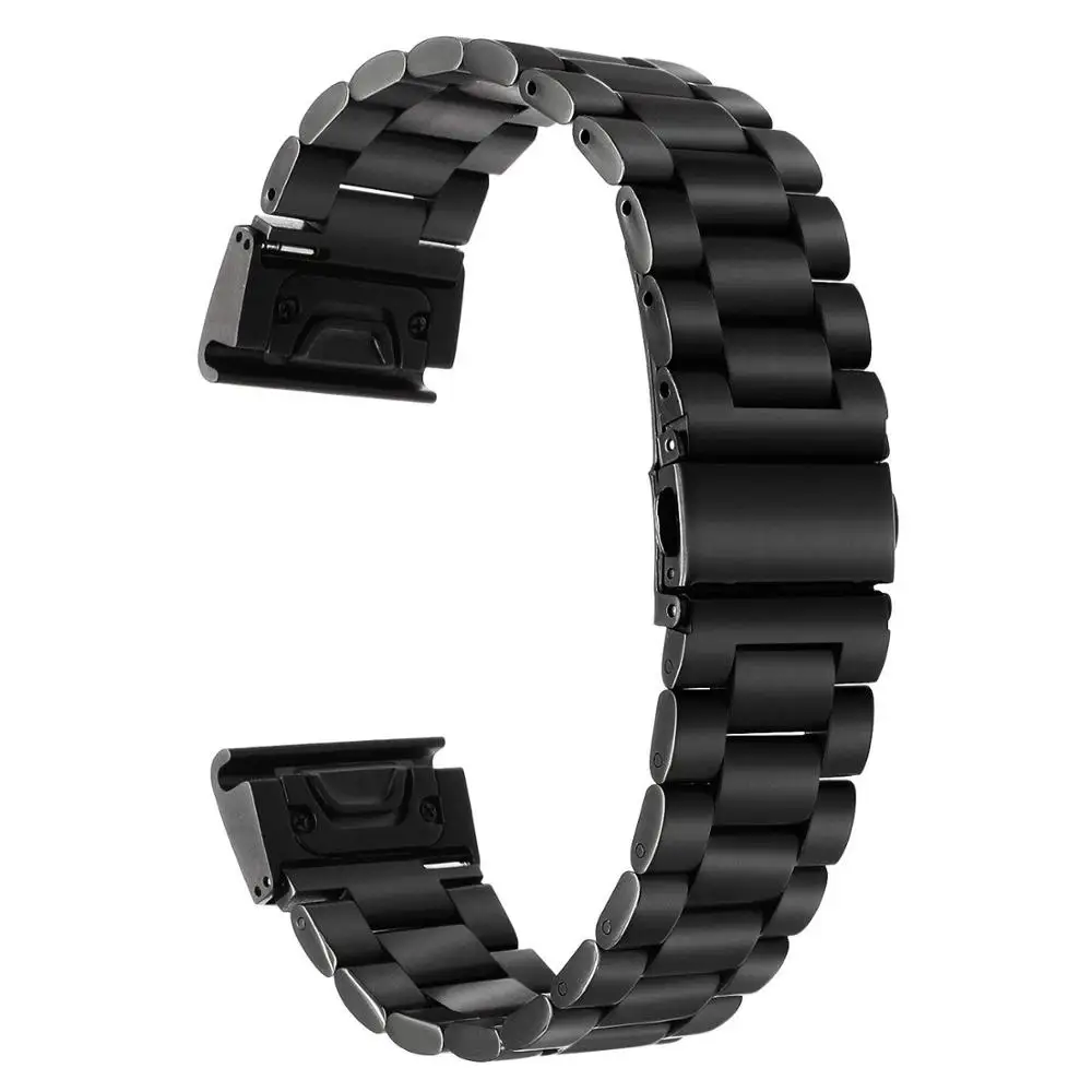 Черный Ктаб Fenix 5X Band, Нержавеющая сталь металлический ремешок для наручных gps-часов Garmin fenix 5S/5/5X Quick Release Easy Fit 26 мм/22 мм/20 мм металлический ремешок - Цвет: Черный