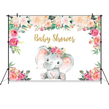 

Elephant Baby Shower Backdrop for Photography Girl Baby Shower Party Flower Decoration Background for Photo Studio Backdrops
