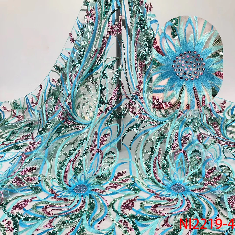 Вышивка ткани с блестками Высокое качество Свадебная вечеринка платье кружевная последовательность кружевного полотна для Африканский французский тюль кружева ткань NI2219