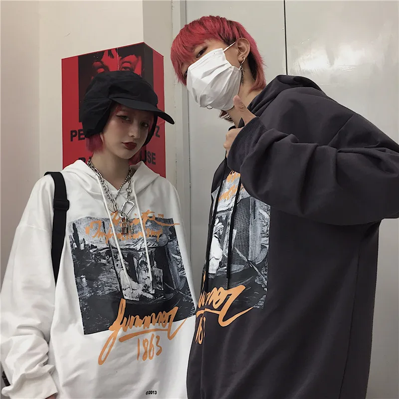 Ulzzang хип-хоп шикарные корейские ins Harajuku BF топы с принтом толстовки с капюшоном Новые Унисекс модные Свободные повседневные женские толстовки