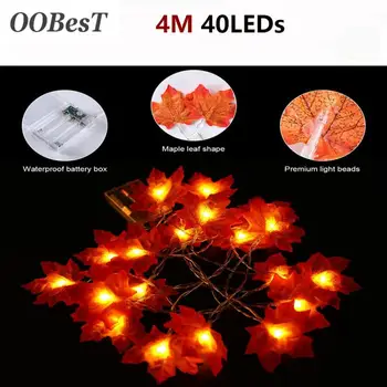 

OOBesT 4M String Light 40 LEDs Lighting String Maple Leaves Garland Light New Year Christmas Tree Halloween Party Decoration