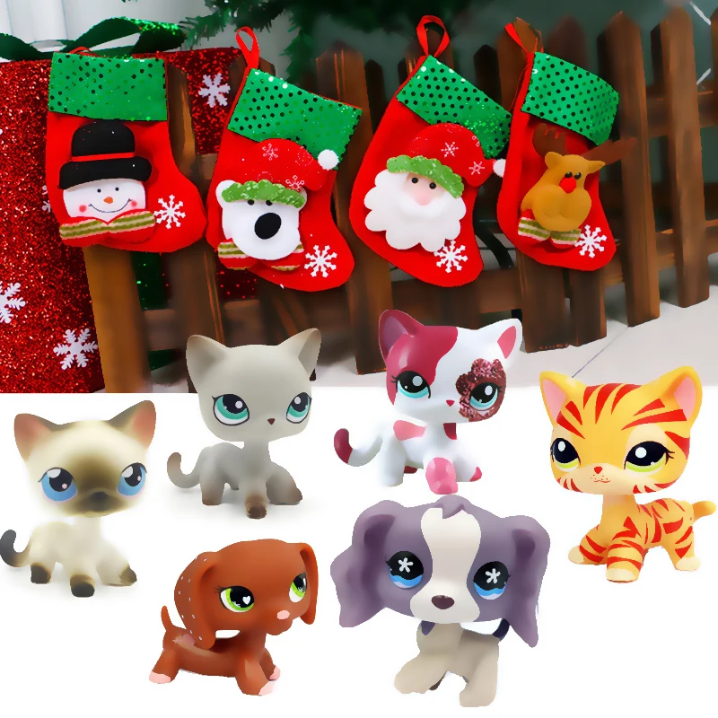 LPS CAT rare pet shop toys standing #5 dog collie dachshund great dane cocker spaniel old short hair cat with Christmas socks | Игрушки и