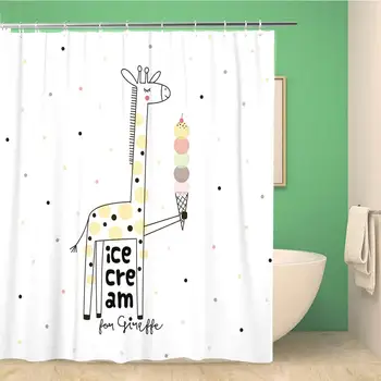 

Bathroom Shower Curtain Character Doodle Giraffe Ice Cream Nursery Cute Simple Sweet 60x72 inches Waterproof Bath Curtain Set