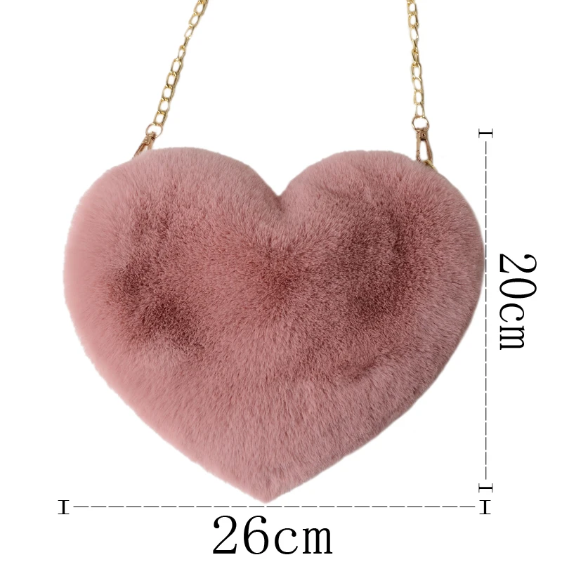 Crossbody Bags for Women Rex Rabbit Fur Love Bag Peach Heart Bag Chain Bag Fashion Shoulder Cross chain Female Bag