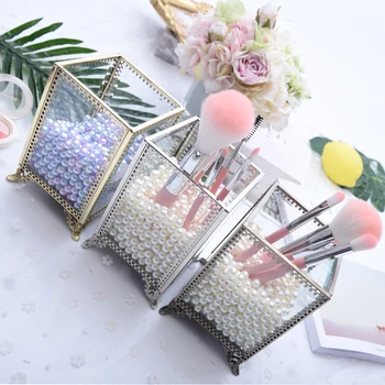 

Transparent Glass Organizer Make Up Brush Trinkets Holder Room Display Case