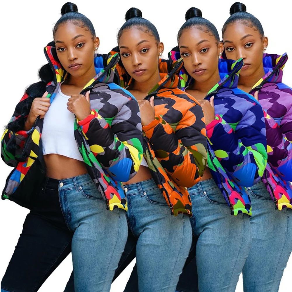 

Camouflage Print Winter Jacket Women Plus Size Warm Thick Bubble Coat Oversized Puffer Jacket for Winter Fashion Parka D30