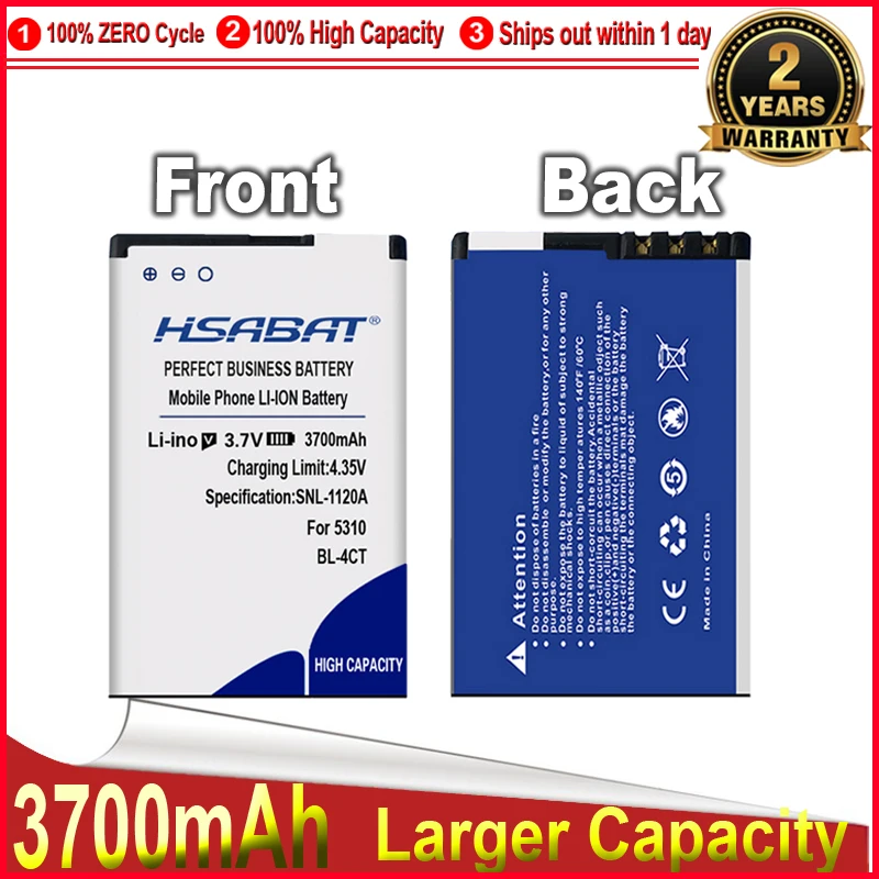 Аккумулятор HSABAT 3700 мАч для Nokia X3 5630 2720 7210S 6700 slide 6730 Classic 5300XM 5310 5630XM 7212C 7210C 6600F |