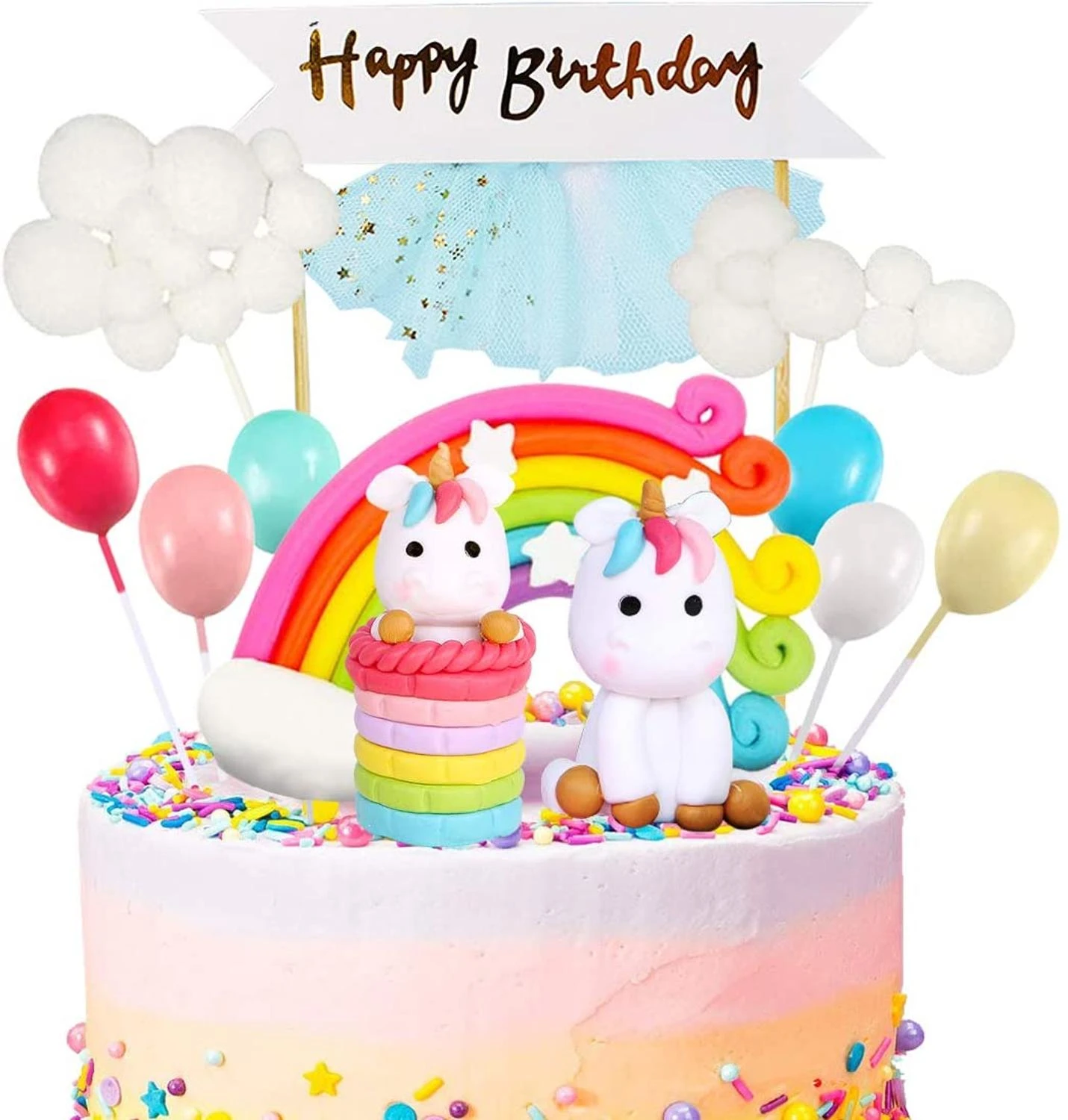 Kit De Decoration De Gateau Licorne Ballon Arc En Ciel Nuage Banniere Joyeux Anniversaire Paquet De 12 Decorations Pour Anniversaire Pour Garcons Et Filles Aliexpress