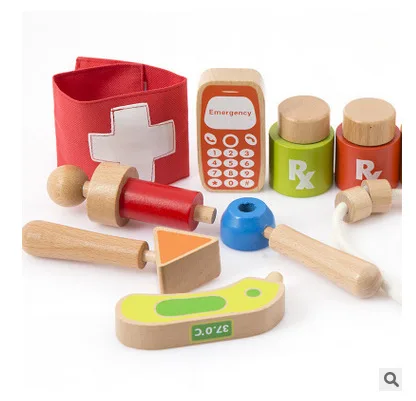 

Wooden Model Medicine Cabinet GIRL'S And BOY'S Baby Play House Children Doctor Toy Set cherish life Injection Tool