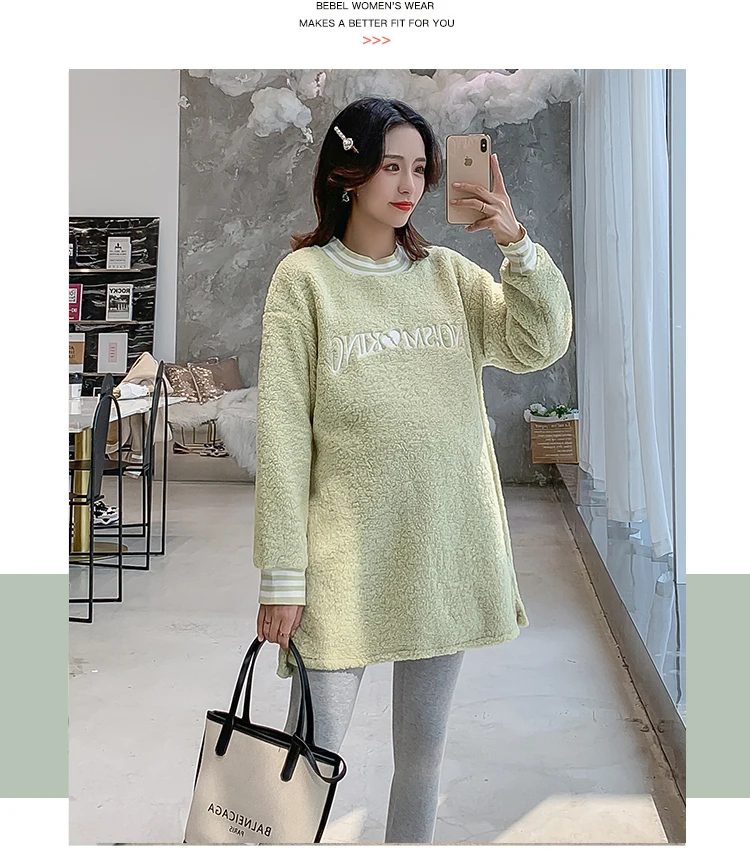 6916# зимние утепленные флисовые толстовки для беременных, корейская мода, свободные топы, Одежда для беременных женщин, рубашка для беременных, фабричная