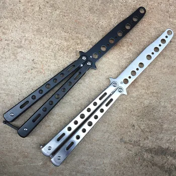 

Stainless Steel Silver Black Practice Butterfly In Knife Trainer Training Fold Knife Dull Tool Outdoor Camping Knife Comb Tool