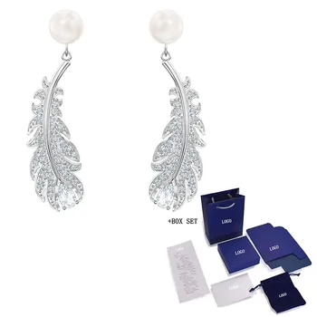 

SWA Fashion Classic New NICE Pierced Earrings Trendy Delicate Feathers Crystal Pearl Earrings Women Elegant Romantic Gifts