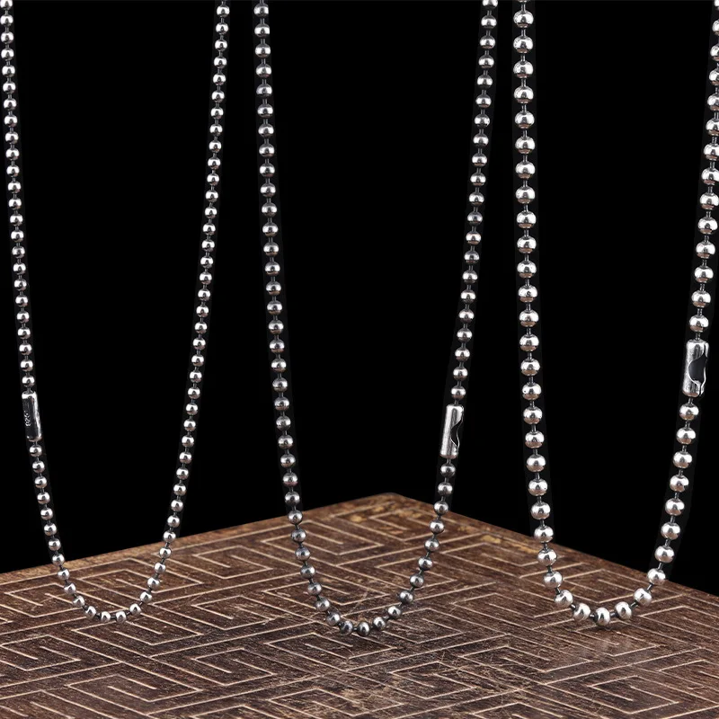 

2.5mm 3mm 4mm Thai Silver Vintage Round Bead Necklace Simple and versatile sweater chain for men and women sterling silver 925