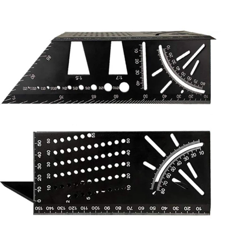 

Angle Ruler Aluminum Alloy 45 90 Degree 3D Miter Woodworking Measuring Ruler Scribe 2 (Black)