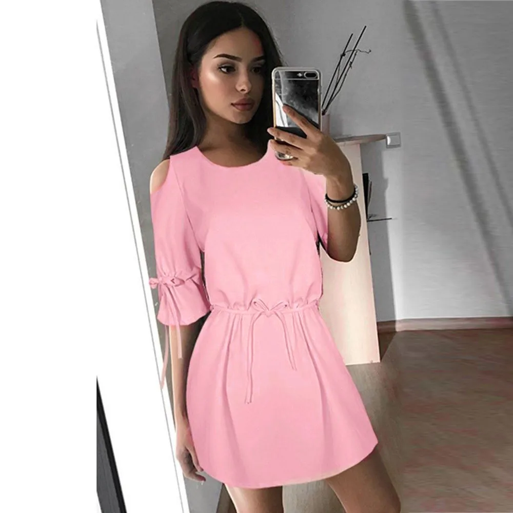 Женское летнее платье с бантом бабочкой однотонное Бандажное вечернее в