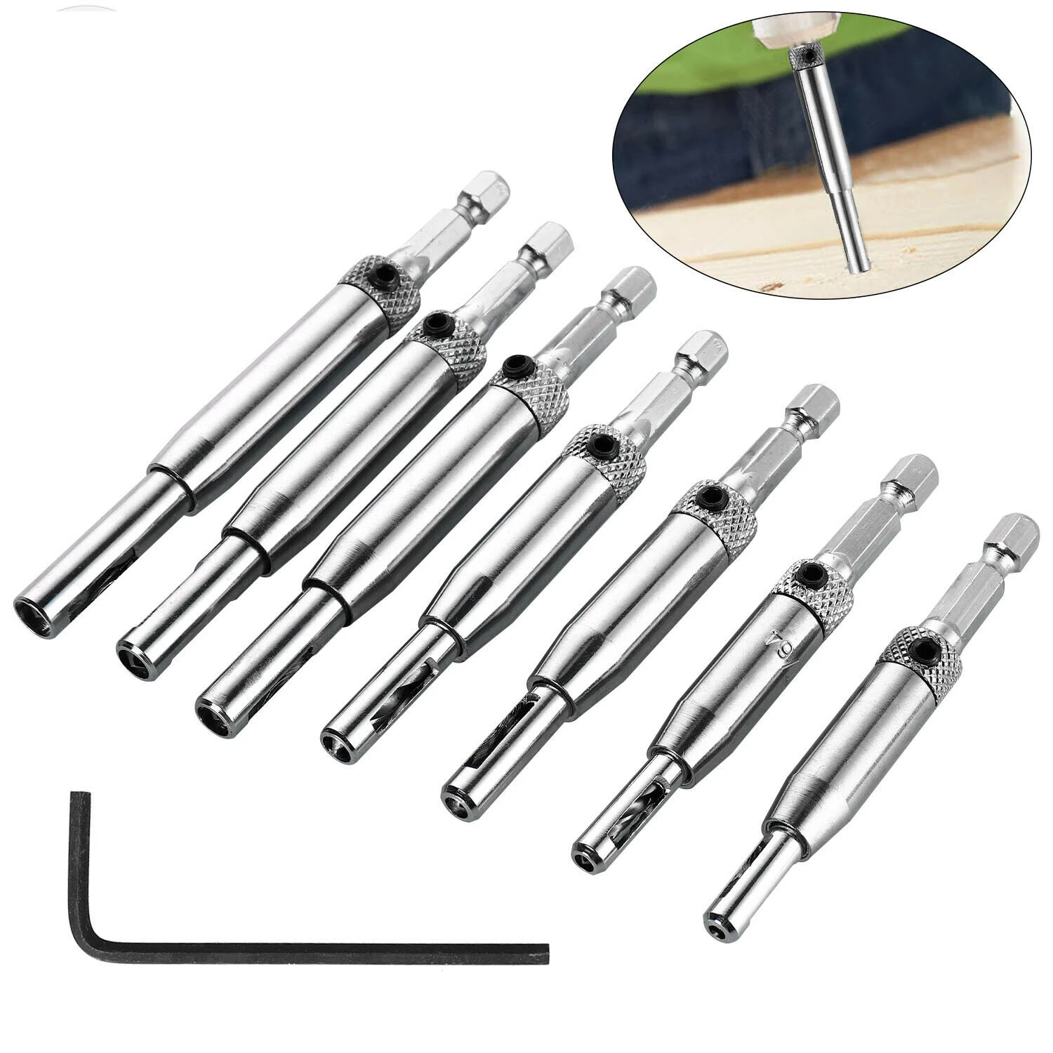 7Pcs HSS Drill Bit Set Self Centering Hinge Hardware Pilot Hole Guides Door Drawer Kit Car RV Camping Van Repair Accessories |