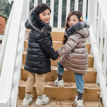 

Winter Jackets for Girls Fur Hooded Warm Boy Parkas Cotton Long Teenager Children Coats Windproof Unnisex Kids Outerwear Clothes