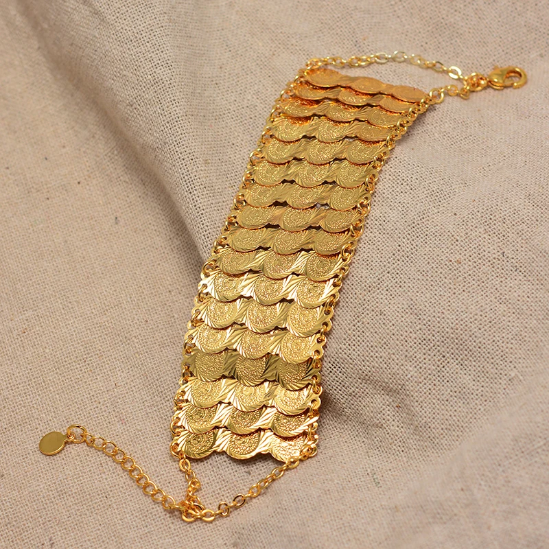 Gold Color Coins Bangles&Bracelets For Women Men Money Coin Bracelet Islamic Muslim Arab Middle Eastern Jewelry African Gifts metal bracelet
