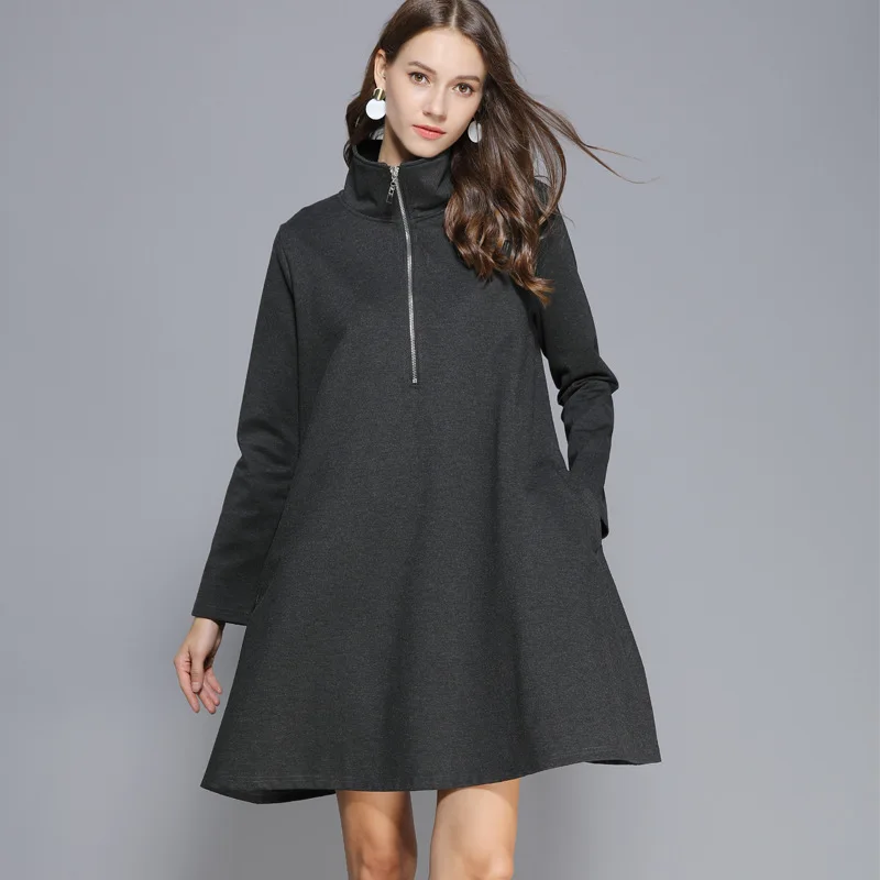 

Roman Cloth Dress 2019 Autumn And Winter Elasticity Loose-Fit A- line Europe And America Large Size Loose-Fit Long Sleeve Crew N