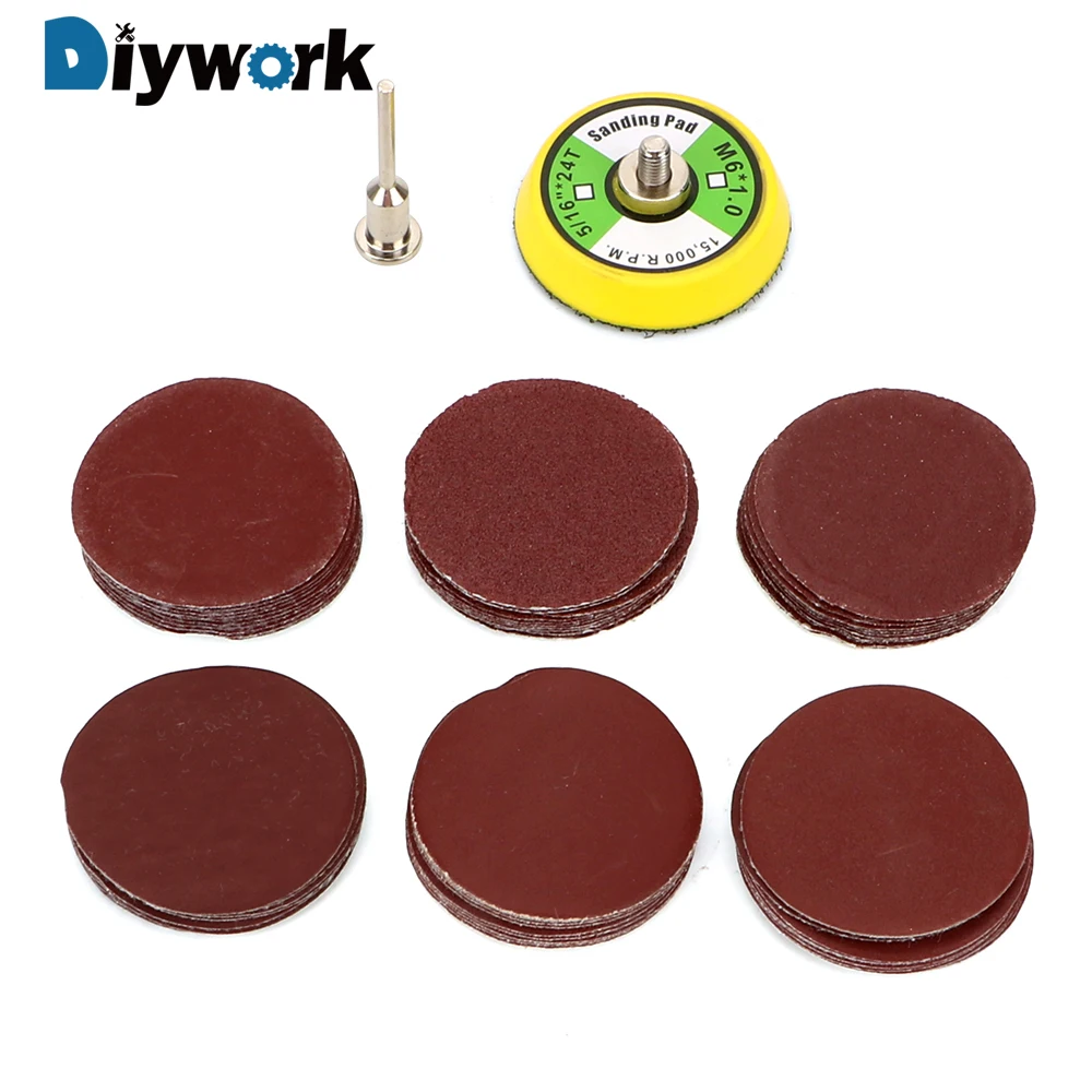 

DIYWORK 60 piece/set 2 inch Sanding Pad Sanding Disc Set 100/240/600/800/1000/2000 Grits For Woodworking Sandpaper Disc