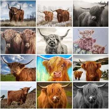 

Highland Cow DIY 5D Diamond Painting Rhinestones Mosaic Full Round Resin Animal Diamond Embroidery Cross Stitch Kits Home Decor