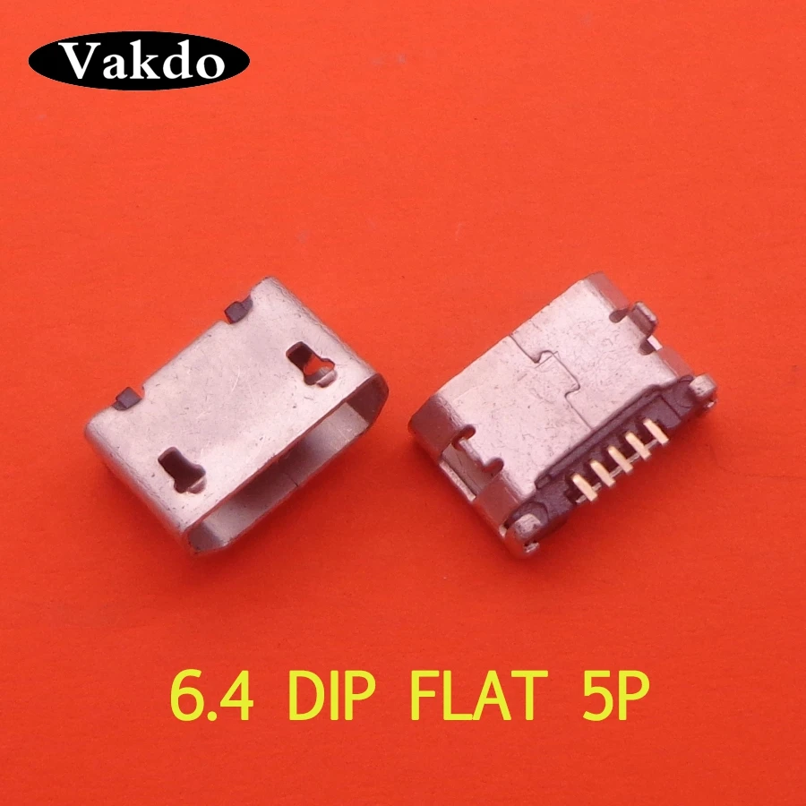 100pcs/lot 5Pin 6.4mm Micro USB 5pin DIP Female connector for mobile phone Mini jack PCB welding socket FLAT MOUTH | Мобильные