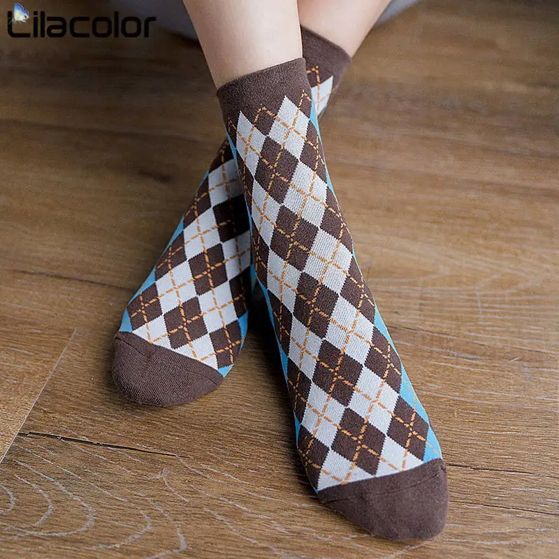 Винтажные новые модные женские носки в клетку хлопок осень зима повседневные длинные счастливые Повседневные Дышащие женские носки женские